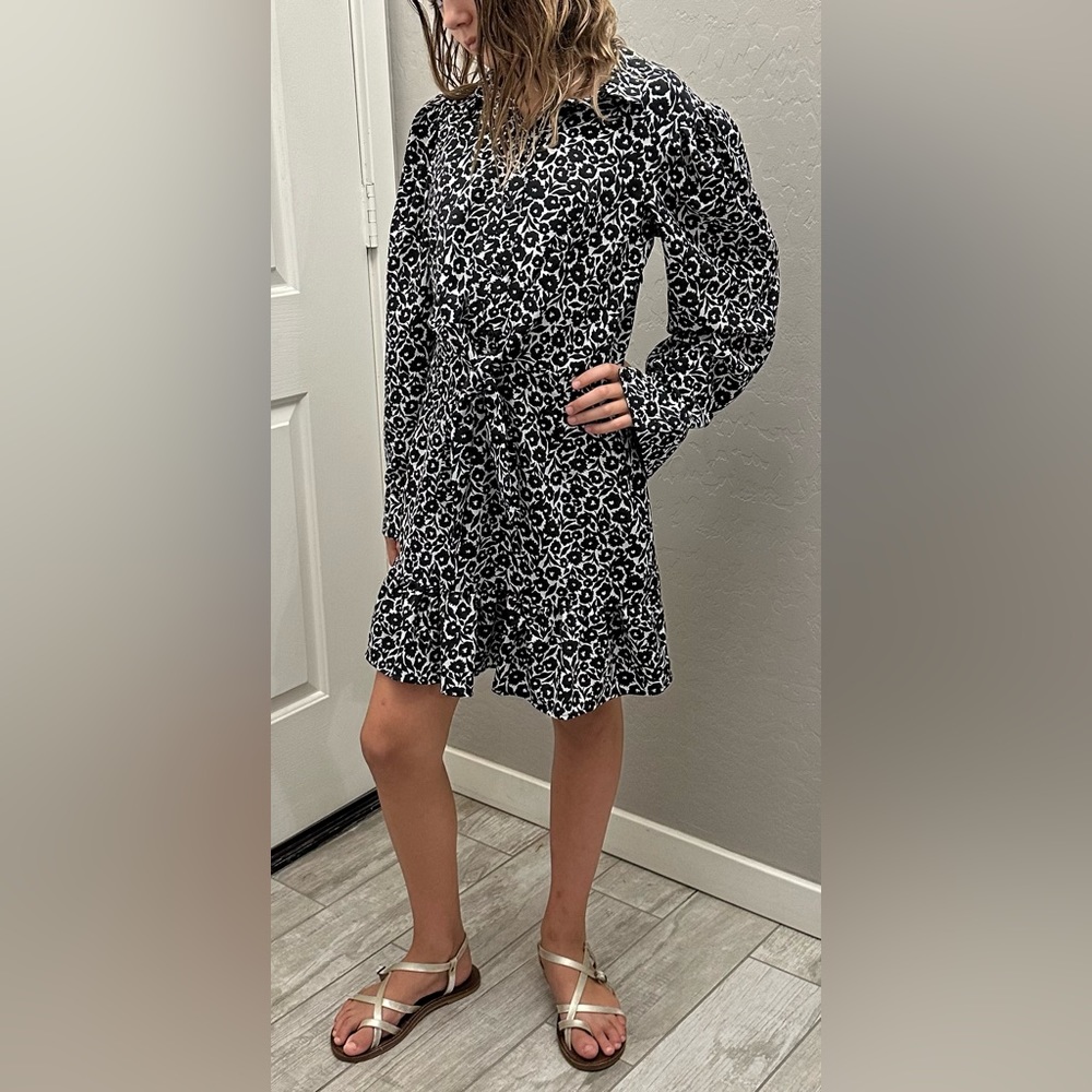 TopShop Long Sleeveless Floral Button Front A-line Mini Dress w Front Waist Ties